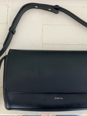 Stand Oil Black Crossbody Bag, Faux Leather